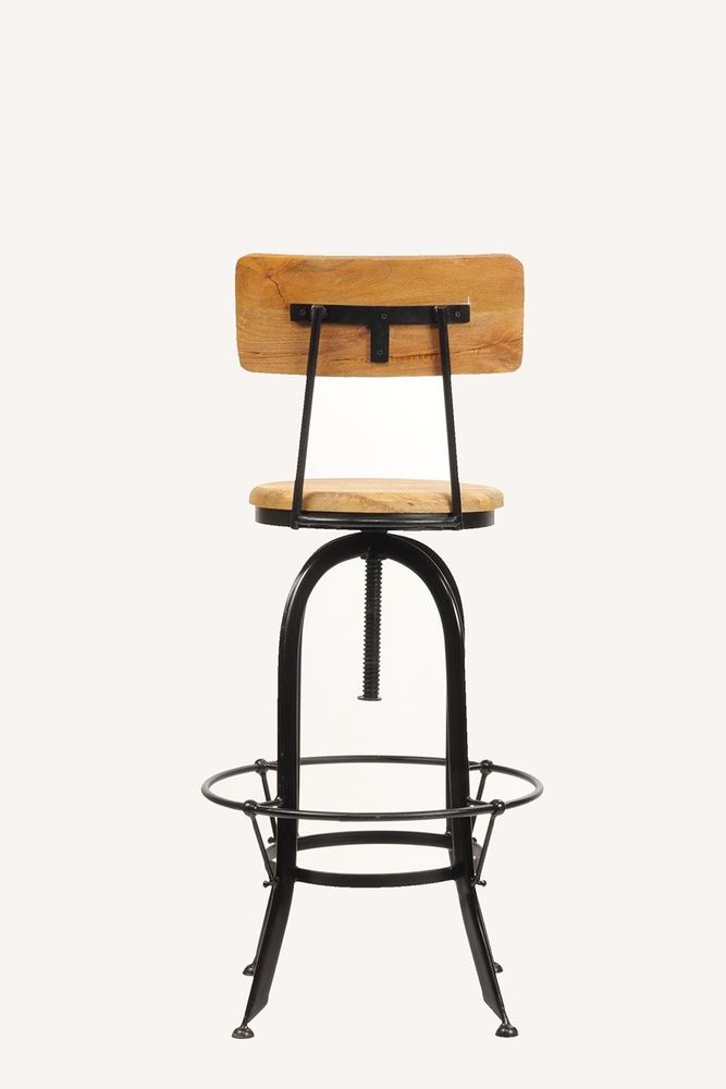 Stools for hospitalities & contracts - Industrial bar stool in mango wood and metal, adjustable seat - JP2B DECORATION