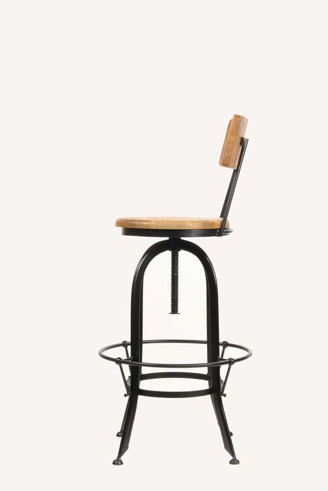 Stools for hospitalities & contracts - Industrial bar stool in mango wood and metal, adjustable seat - JP2B DECORATION