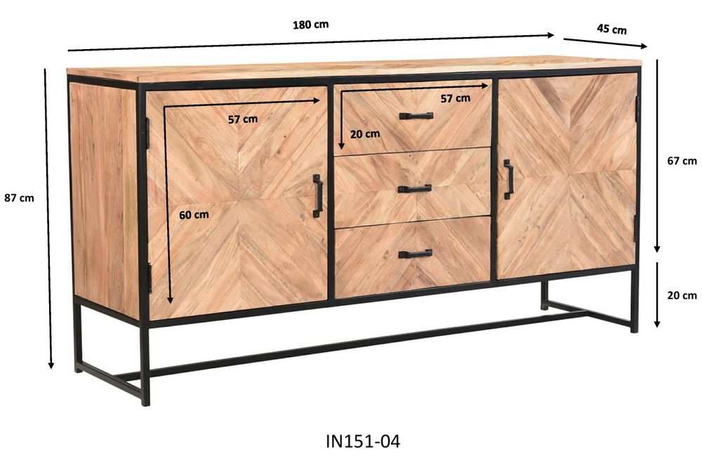 Buffets - Bas de buffet industriel en bois et fer, 3 tiroirs, 2 étagères - JP2B DECORATION