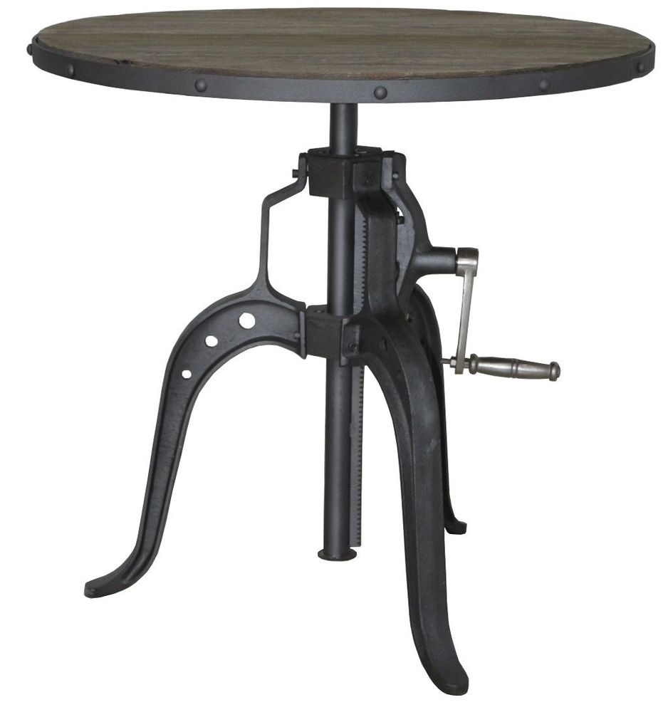 Dining Tables - Industrial pedestal table ø60 in mango wood and metal, adjustable height - JP2B DECORATION