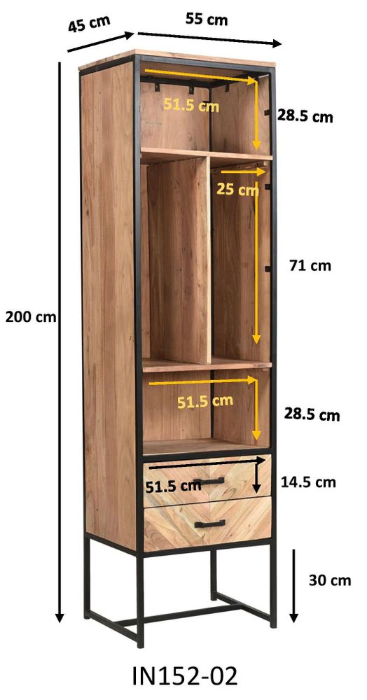Etagères - Étagère industrielle en bois et fer, 2 étagères, 2 tiroirs - JP2B DECORATION