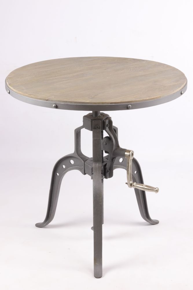 Dining Tables - Industrial pedestal table ø60 in mango wood and metal, adjustable height - JP2B DECORATION