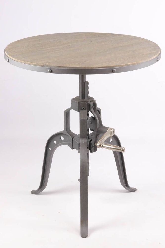 Dining Tables - Industrial pedestal table ø60 in mango wood and metal, adjustable height - JP2B DECORATION