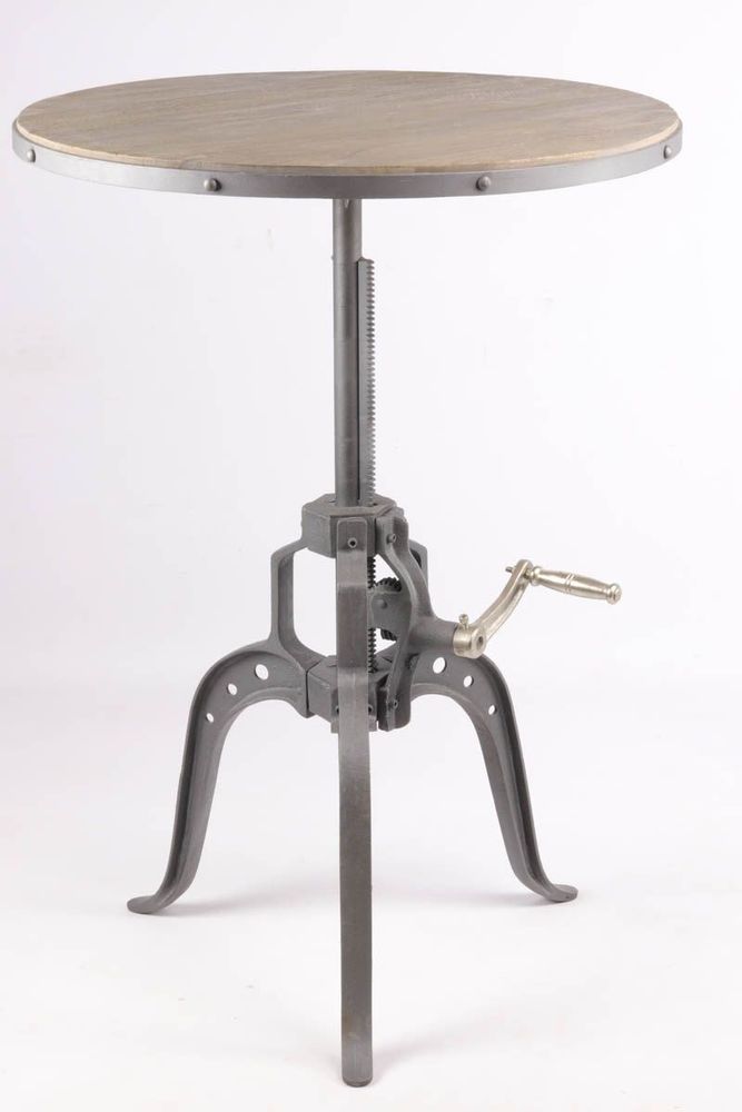 Dining Tables - Industrial pedestal table ø60 in mango wood and metal, adjustable height - JP2B DECORATION