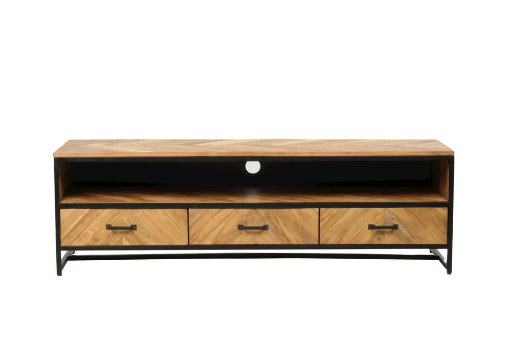Shelves - Industrial TV stand in wood and iron, 160 cm, 3 drawers, 1 shelf - JP2B DECORATION