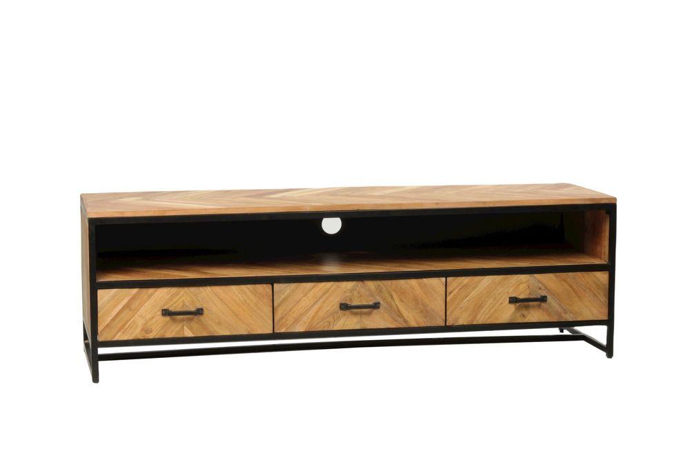 Shelves - Industrial TV stand in wood and iron, 160 cm, 3 drawers, 1 shelf - JP2B DECORATION