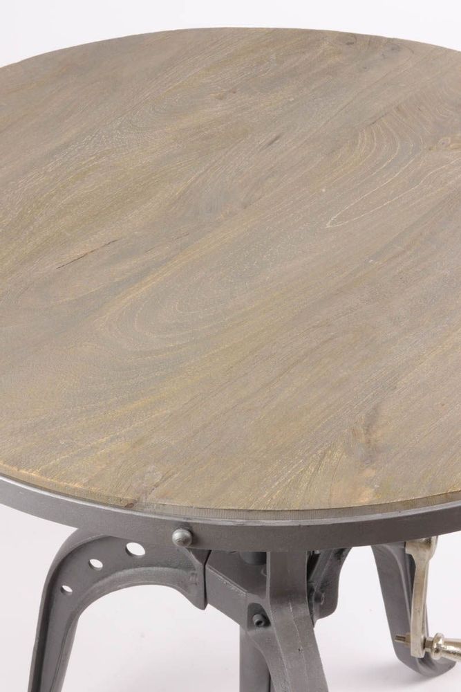 Dining Tables - Industrial pedestal table ø60 in mango wood and metal, adjustable height - JP2B DECORATION