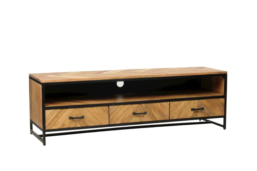Shelves - Industrial TV stand in wood and iron, 160 cm, 3 drawers, 1 shelf - JP2B DECORATION
