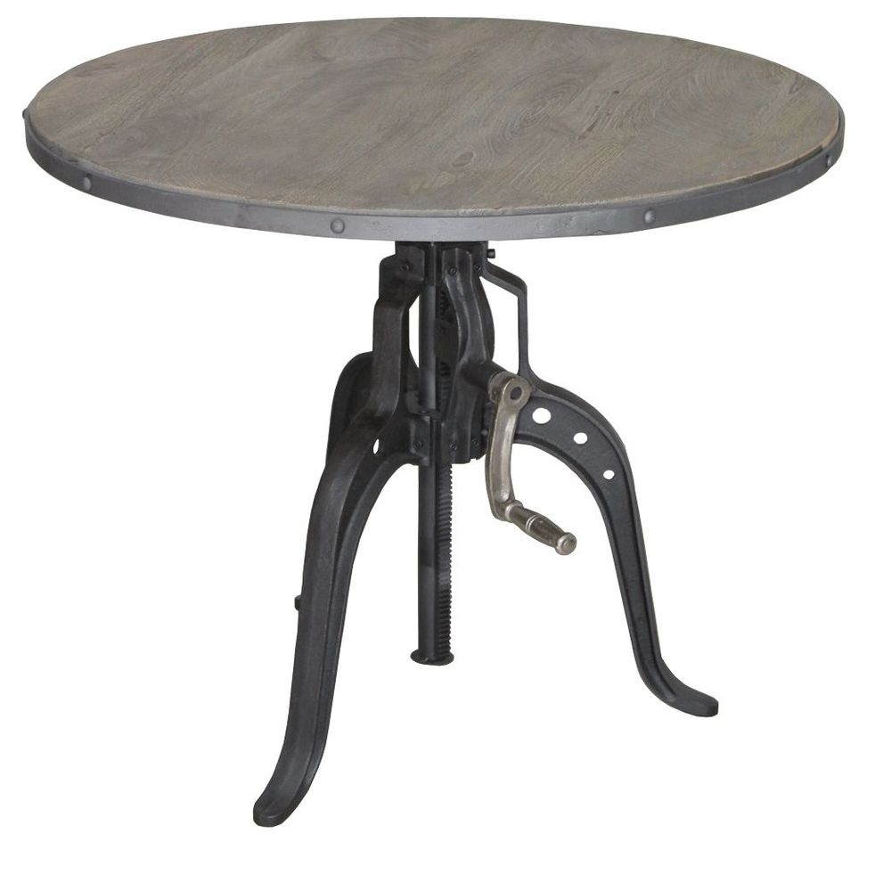 Dining Tables - Industrial pedestal table ø90 in mango wood and metal, adjustable height - JP2B DECORATION