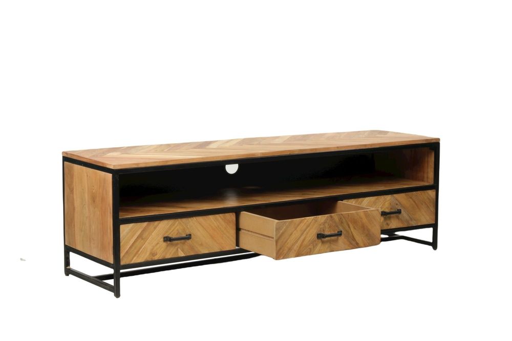 Shelves - Industrial TV stand in wood and iron, 160 cm, 3 drawers, 1 shelf - JP2B DECORATION