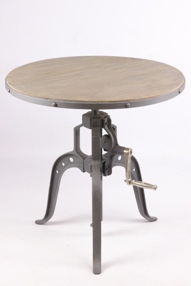 Dining Tables - Industrial pedestal table ø90 in mango wood and metal, adjustable height - JP2B DECORATION
