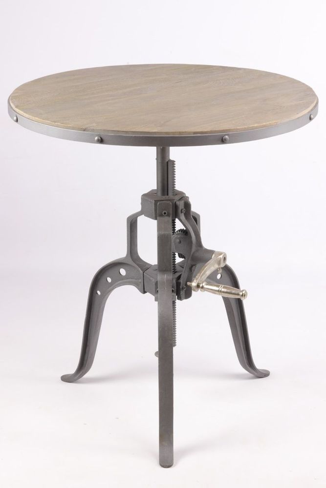 Dining Tables - Industrial pedestal table ø90 in mango wood and metal, adjustable height - JP2B DECORATION