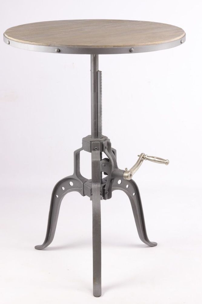 Dining Tables - Industrial pedestal table ø90 in mango wood and metal, adjustable height - JP2B DECORATION