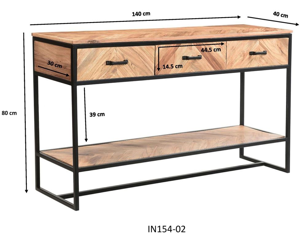 Console table - Industrial console in wood and iron, 140 cm, 3 drawers, 1 shelf - JP2B DECORATION