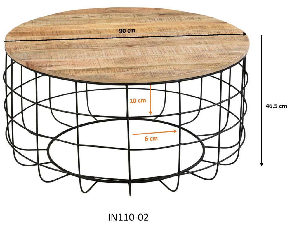 Tables basses - Table basse industrielle en bois de manguier et fer, 90x90 cm - JP2B DECORATION
