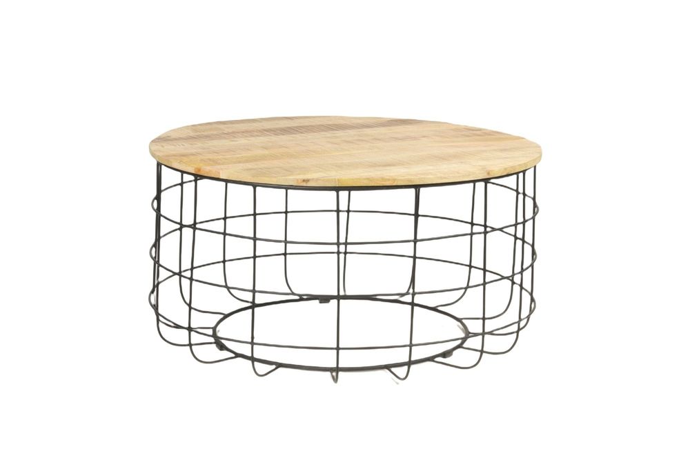Tables basses - Table basse industrielle en bois de manguier et fer, 90x90 cm - JP2B DECORATION
