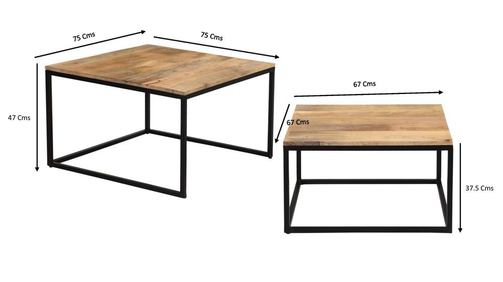 Tables basses - Table basse industrielle en bois de manguier et fer, 90x90 cm - JP2B DECORATION