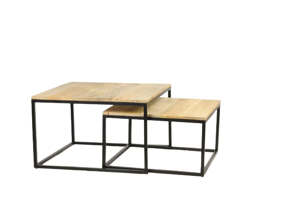 Tables basses - Table basse industrielle en bois de manguier et fer, 90x90 cm - JP2B DECORATION