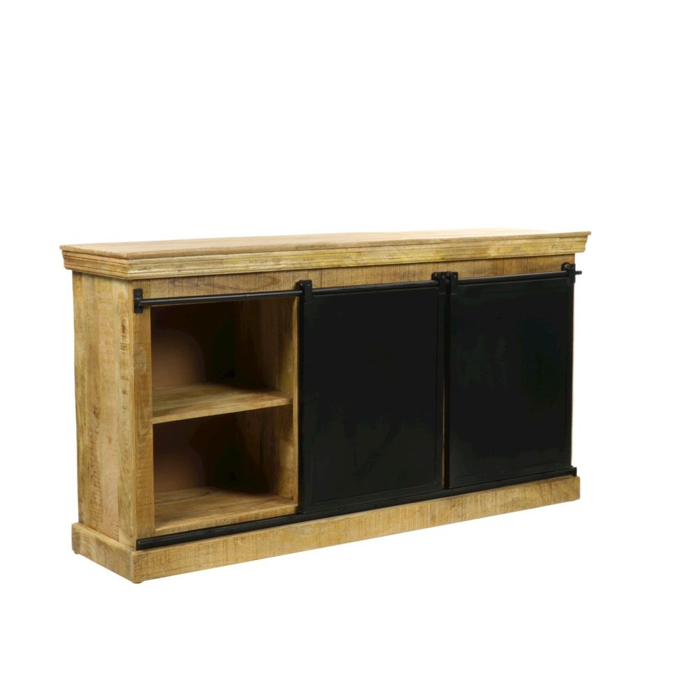 Sideboards - Industrial sideboard in wood and iron, sliding door, 3 drawers, 2 shelves - JP2B DECORATION
