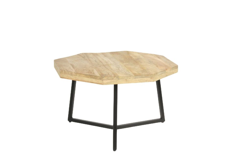 Coffee tables - Octagonal coffee table in mango wood and iron, 65x65 cm, industrial style - JP2B DECORATION