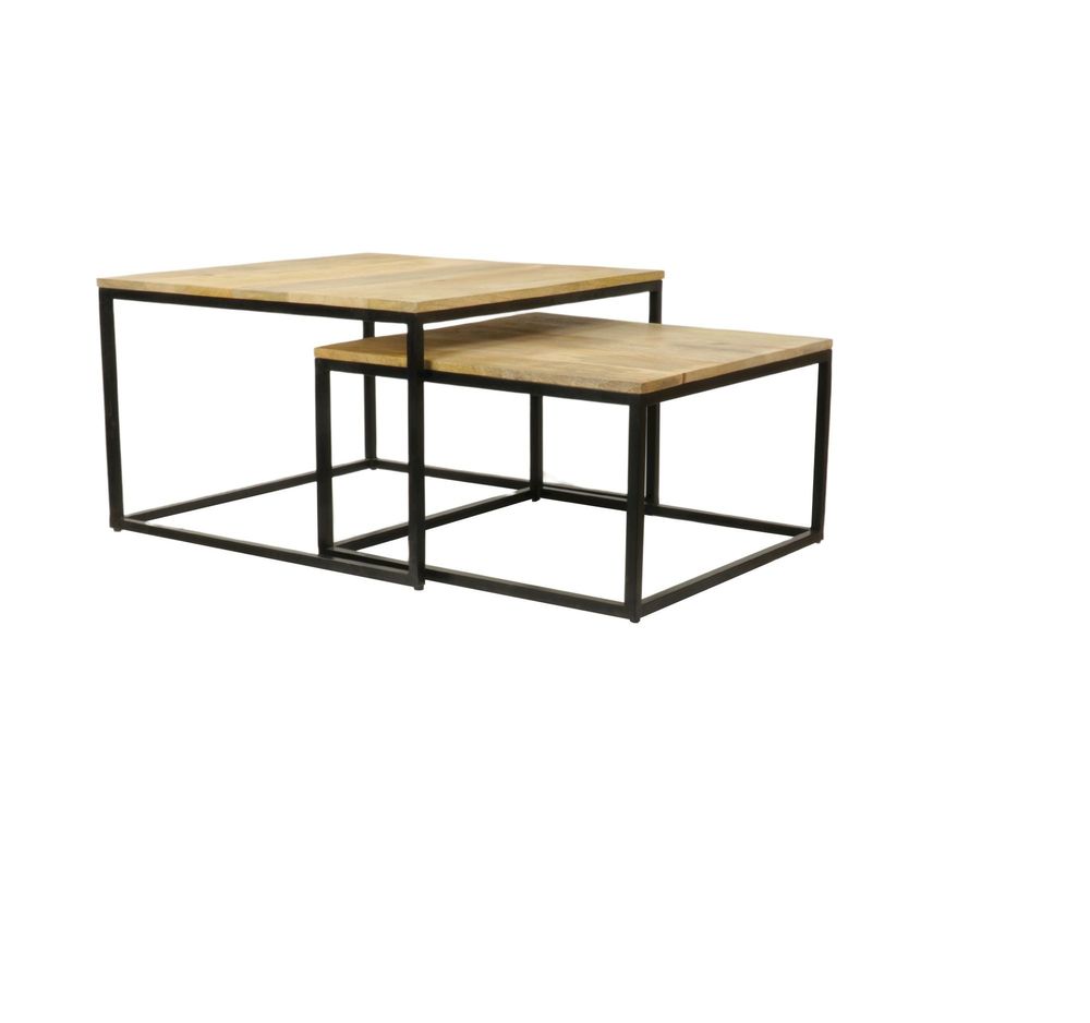 Coffee tables - Set of 2 industrial side tables in mango wood and iron - JP2B DECORATION