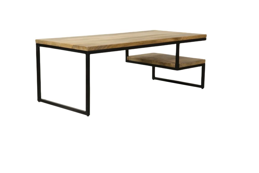 Tables basses - Table basse industrielle en bois de manguier et fer, 120x55 cm, 1 étagère - JP2B DECORATION