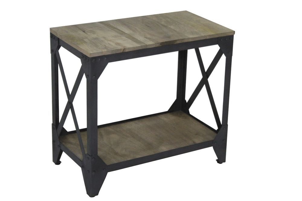 Console table - Industrial console table in mango wood and metal, shelf, 66 cm - JP2B DECORATION