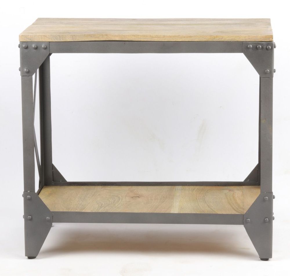 Console table - Industrial console table in mango wood and metal, shelf, 66 cm - JP2B DECORATION