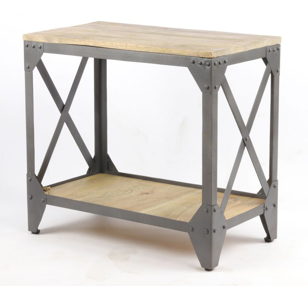 Console table - Industrial console table in mango wood and metal, shelf, 66 cm - JP2B DECORATION