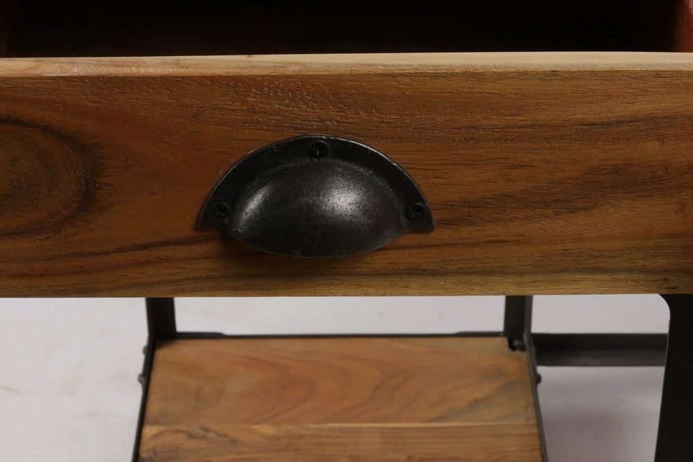 Desks - Industrial desk in recycled acacia wood and iron, 3 drawers, 3 shelves - JP2B DECORATION
