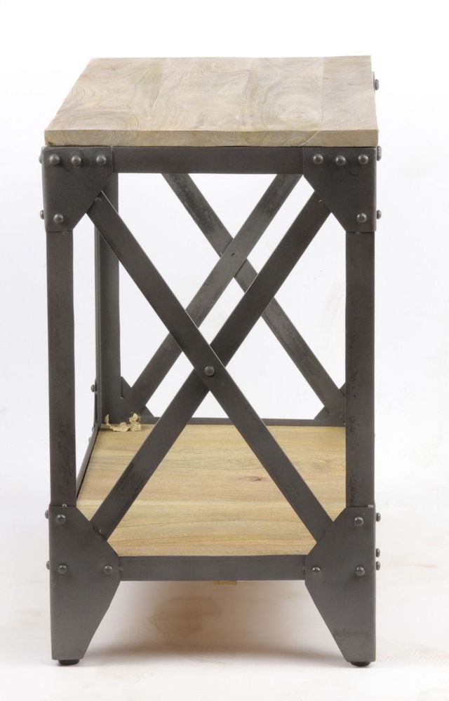 Console table - Industrial console table in mango wood and metal, shelf, 66 cm - JP2B DECORATION