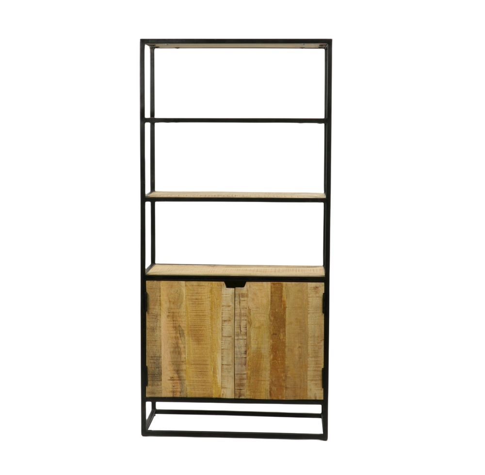 Shelves - Industrial bookshelf in mango wood and iron, 4 shelves, 160 cm - JP2B DECORATION