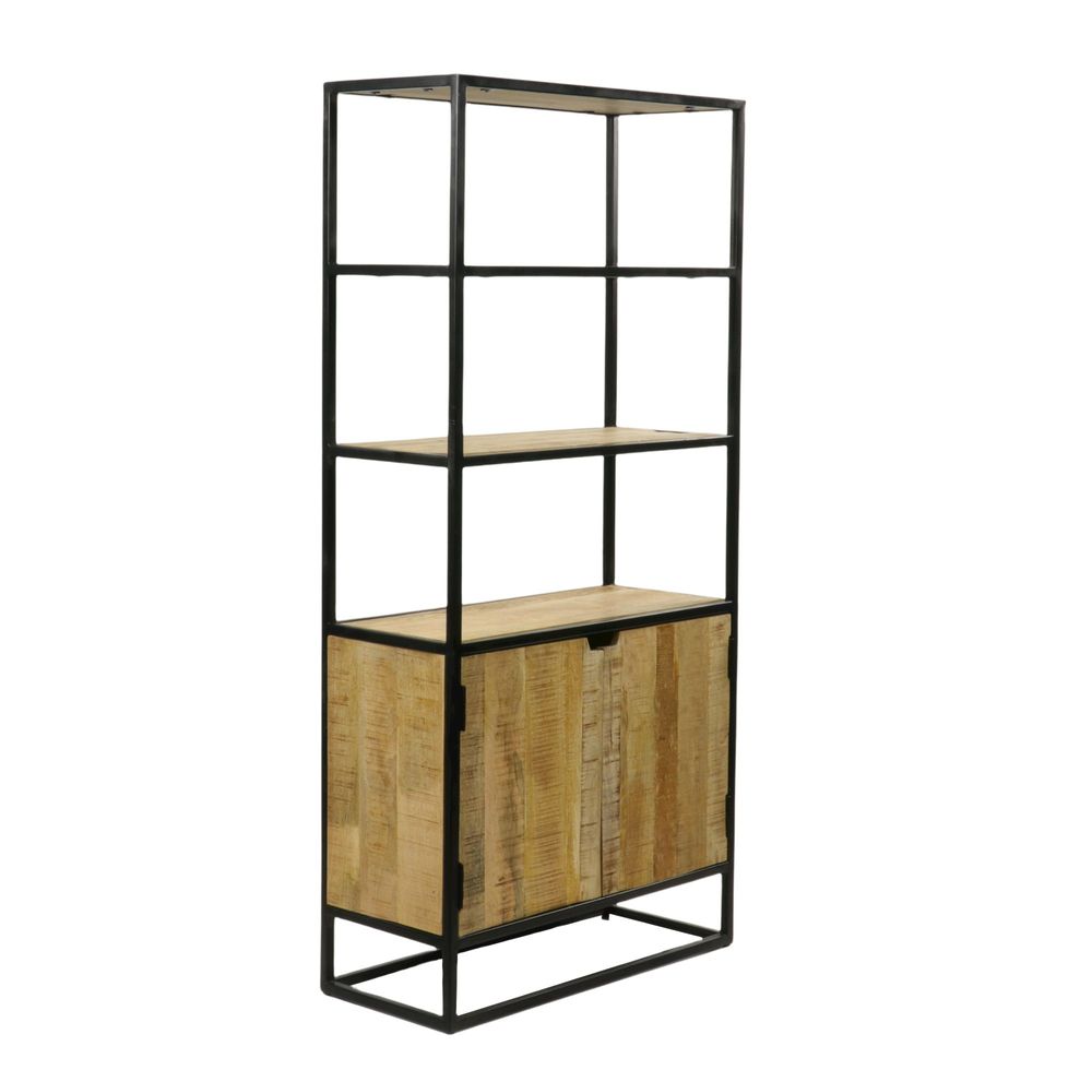 Shelves - Industrial bookshelf in mango wood and iron, 4 shelves, 160 cm - JP2B DECORATION
