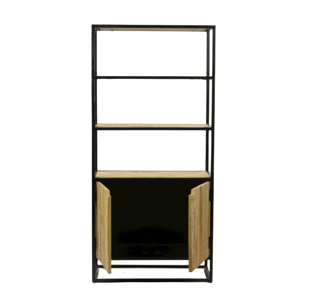 Shelves - Industrial bookshelf in mango wood and iron, 4 shelves, 160 cm - JP2B DECORATION