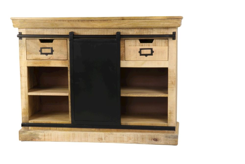 Sideboards - Industrial sideboard in wood and iron, sliding door, 3 drawers, 2 shelves - JP2B DECORATION