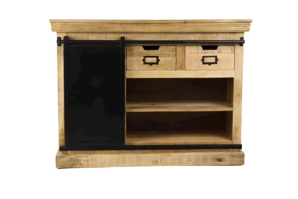Sideboards - Industrial sideboard in wood and iron, sliding door, 3 drawers, 2 shelves - JP2B DECORATION