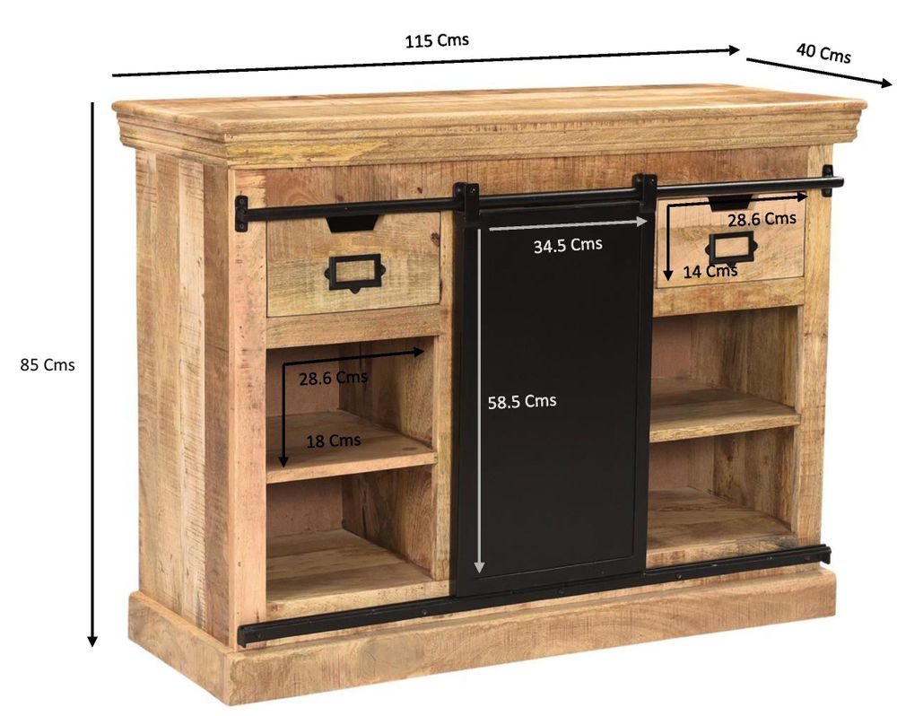 Sideboards - Industrial sideboard in wood and iron, sliding door, 3 drawers, 2 shelves - JP2B DECORATION