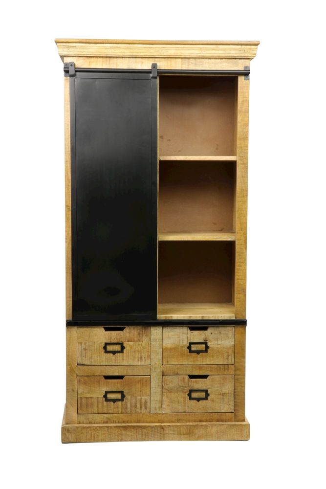Shelves - Industrial wardrobe in wood and iron, sliding door, 4 drawers, 4 shelves - JP2B DECORATION