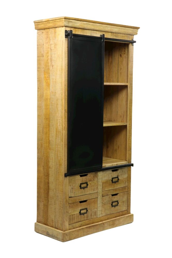 Shelves - Industrial wardrobe in wood and iron, sliding door, 4 drawers, 4 shelves - JP2B DECORATION