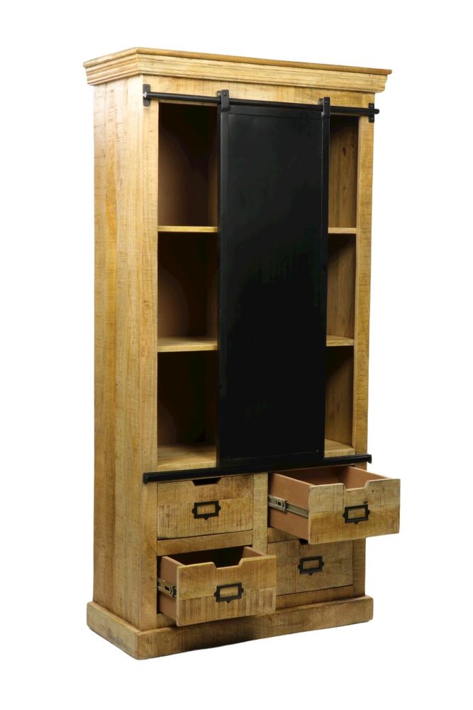Shelves - Industrial wardrobe in wood and iron, sliding door, 4 drawers, 4 shelves - JP2B DECORATION