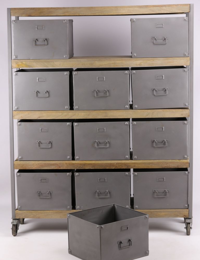Shelves - Industrial storage unit in mango wood and metal, 12 drawers - JP2B DECORATION