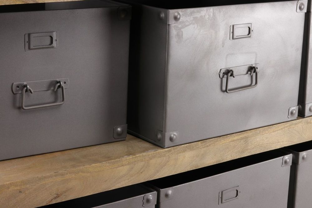 Shelves - Industrial storage unit in mango wood and metal, 12 drawers - JP2B DECORATION