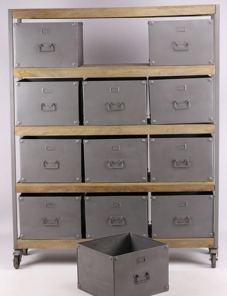Shelves - Industrial storage unit in mango wood and metal, 12 drawers - JP2B DECORATION
