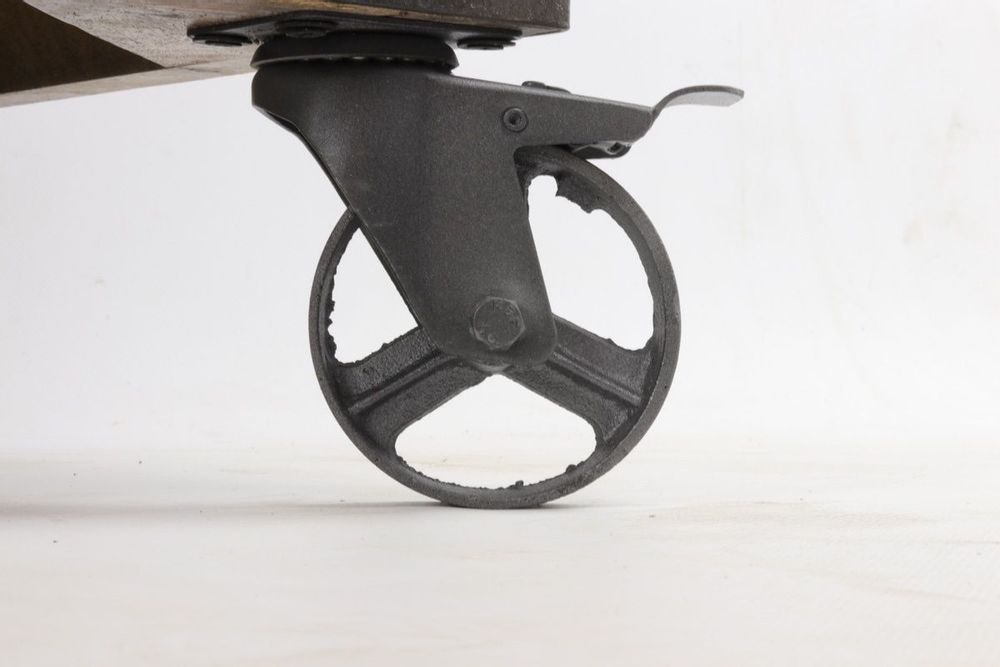 Console table - Large industrial console in mango wood with wheels, 2 shelves - JP2B DECORATION