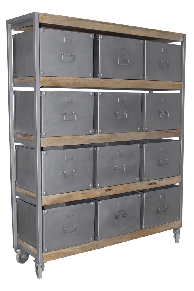 Shelves - Industrial storage unit in mango wood and metal, 12 drawers - JP2B DECORATION