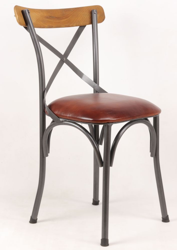 Lawn chairs - Industrial bistro chair in goat leather and metal, 88 cm - JP2B DECORATION