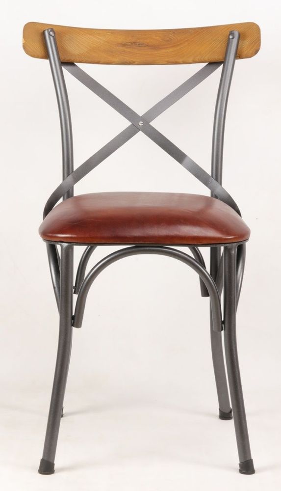 Lawn chairs - Industrial bistro chair in goat leather and metal, 88 cm - JP2B DECORATION