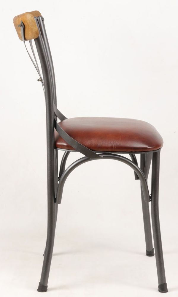 Lawn chairs - Industrial bistro chair in goat leather and metal, 88 cm - JP2B DECORATION