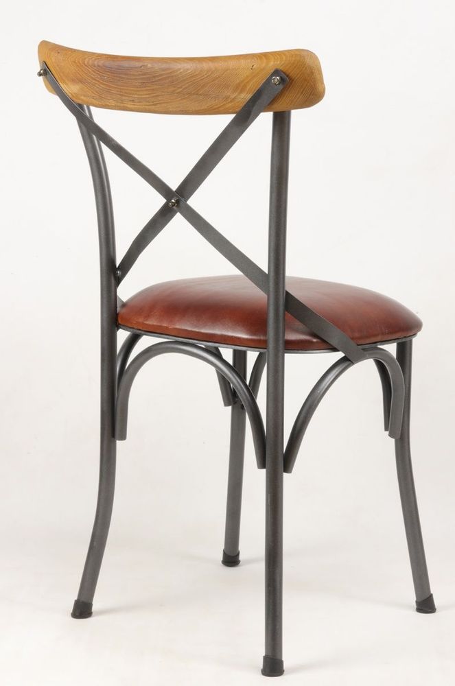 Lawn chairs - Industrial bistro chair in goat leather and metal, 88 cm - JP2B DECORATION