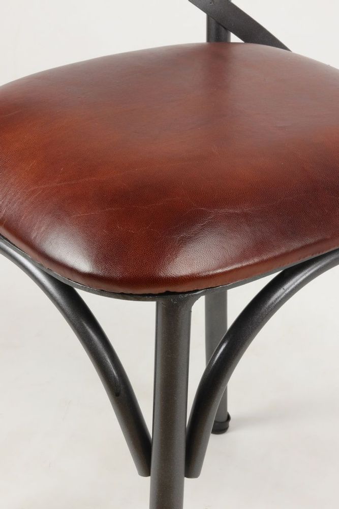 Lawn chairs - Industrial bistro chair in goat leather and metal, 88 cm - JP2B DECORATION